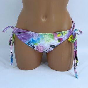 Colorful Side-Tie Bikini Bottoms - Pastel Watercolor Print